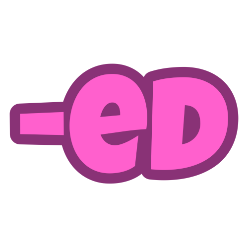 '-ed' in blocky letters with dark pink outlines and pink fills